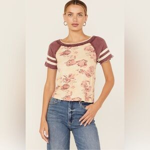 Free People Wish You Were Here Floral Print S/S Tee Size XS NWT $68